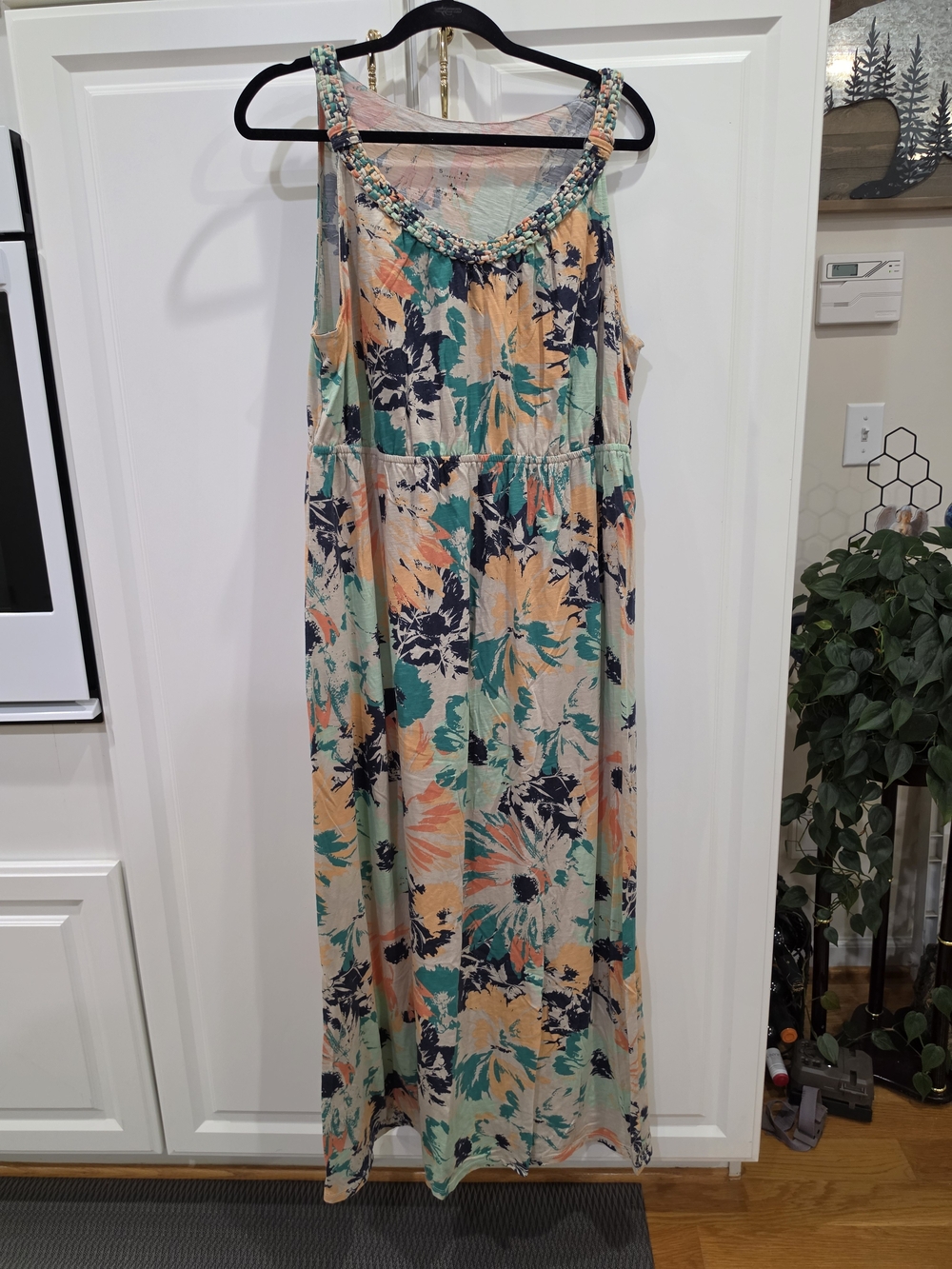 Sleeveless Floral Maxi Dress in Mint & Peach